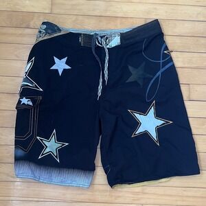 Vintage Quiksilver Mens Board Shorts Kelly Slater Size 36 Black Star Surf Trunk